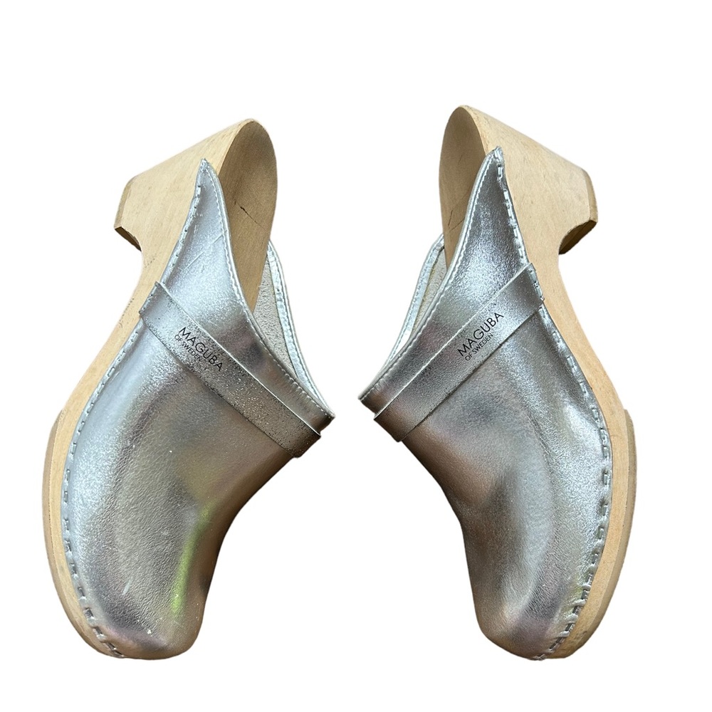 Maguba Sweden wood clogs in silver leather